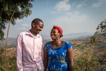 Phocas and his wife, Leberty, celebrate their hard work and increased success at their home in Karaba, Rwanda.