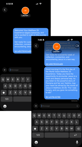 Photo of text messages on a screen Photo of text messages on a screen